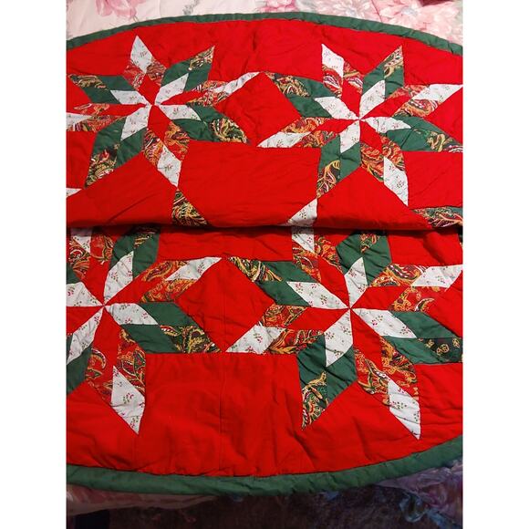 HAND AND MACHINE MADE CHRISTMAS TREE SKIRT COUNTRY STAR BURST - Picture 7 of 10